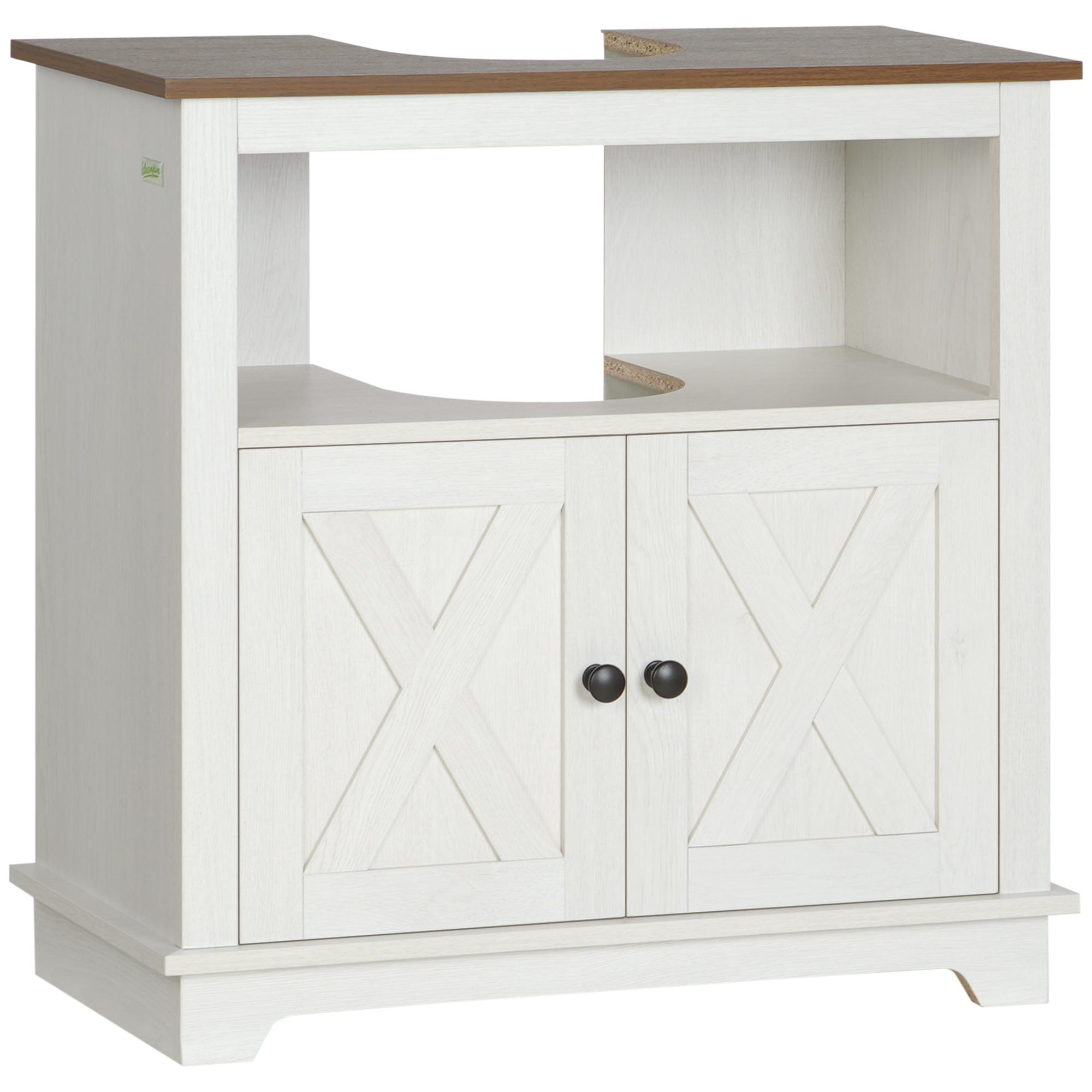 Móvel para Lavatório Pousar de Madeira Armário Casa de Banho com 2 Portas e Prateleira 60x30x60 cm Branco e Madeira