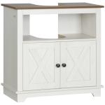 Móvel para Lavatório Pousar de Madeira Armário Casa de Banho com 2 Portas e Prateleira 60x30x60 cm Branco e Madeira
