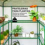 Estufa de Jardim com 1 Porta 2 Janelas e Prateleiras de 2 Níveis em Forma de U para Cultivo de Plantas 140x73x190 cm Branco