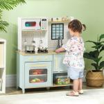 Cozinha de Madeira para Crianças acima de 3 Anos Cozinha de Brincar Infantil com Som Fogão Lavatório Micro - Ondas e Acessórios Azul