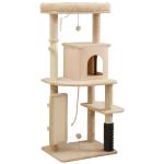 Arranhador para Gatos Grande Altura 132 cm com Plataformas Postes com Escova Bolas Suspensas e Almofadas para Arranhar Bege