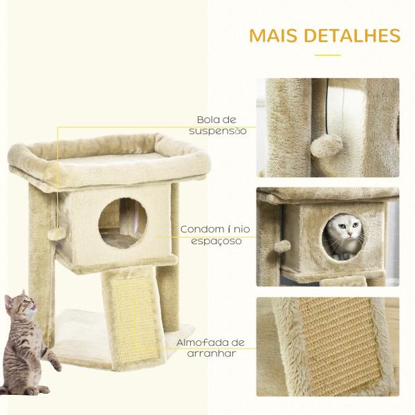 Árvore Arranhador para Gatos Pequenos Arranhador para Gatos com Poste de Juta Rampa Caverna e Bola Suspensa 40x40x57 cm Areia
