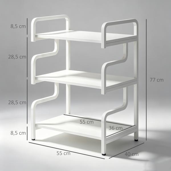 Suporte para Impressora de 3 Níveis com Estrutura em Aço e Estante de Arrumação para Escritório e Casa 55x40x77 cm Branco