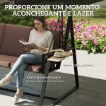 Baloiço de Jardim de 3 Lugares com Teto Ajustável UPF50+ 2 Bandejas Almofadas e Estrutura em Metal 222x131x175 cm Marrom