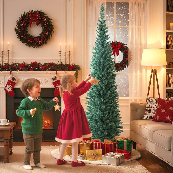 Árvore de Natal Slim 180 cm Árvore de Natal Artificial com 321 Ramos Suporte Metálico Decoração para Interior Verde