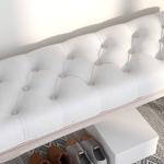 Banco Pé de Cama com Pés de Madeira e Assento Acolchoado para Dormitório Entrada Corredor 110x37x49 cm Creme
