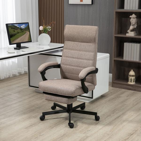 Cadeira de Escritório Reclinável com Altura Ajustável Apoio para os Braços Apoio para os Pés Retrátil 68x67x106 - 114cm Marrom