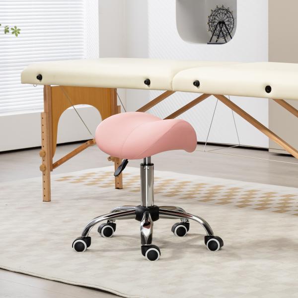 Banco com Rodas Giratório com Altura Ajustável Cosmético Dentista Cabeleireiro 52x53x49 - 61 cm Rosa