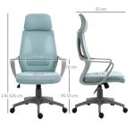 Cadeira de escritório ergonômica Cadeira de mesa inclinável ajustável em altura com encosto de braço Encosto de cabeça 5 rodas Suporta até 120 kg 64x58x116 - 126 cm Azul