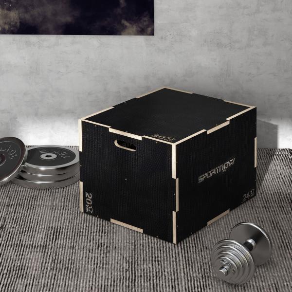 Caixa Pliométrica com 3 Alturas Diferentes para Treino de Força em Casa Ginásio CrossFit Carga 120 kg 76x61x51 cm Preto