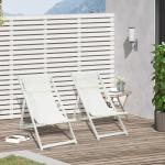 Conjunto de 2 Espreguiçadeiras Dobráveis de Alumínio com Encosto Ajustável em 5 Posições e Apoio de Cabeça 60x100x85 cm Branco