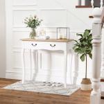 Mesa Consola Mesa Auxiliar com 2 Gavetas para Entrada Corredor Sala de Estar 87x34x78,5cm Branco e Madeira