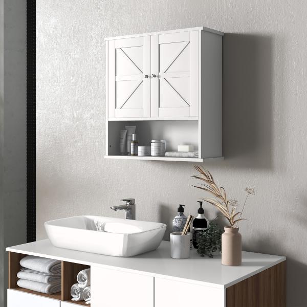 Armário de Parede para Casa de Banho Rústico com Compartimento Prateleira Ajustável 58x20x61,4 cm Branco