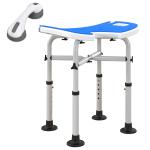 Banco de Duche para Idosos Antiderrapante com Barra de Apoio Altura Regulável e Assento em Forma de U 48,5x33x39 - 51,5 cm Azul
