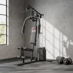 Máquina de Musculação com Pesos Ajustáveis de 45 kg, Press de Peito e Pernas, Polia, 135x103x200 cm, Preto