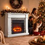 Lareira Elétrica Decorativa 1800 W com Efeito de Chama de 3 Níveis Termóstato Temporizador e Comando Madeira Natural