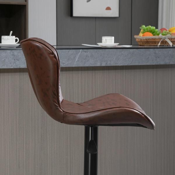 Conjunto de 2 Bancos de Bar Estofados em Couro Sintético Bancos Altos com Altura Ajustável Giratório com Encosto e Apoio para os Pés 46,5x54x88 - 108cm Marrom