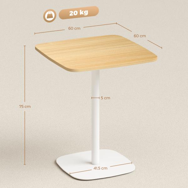 Mesa de Refeição Pequena Mesa de Cozinha Quadrada para 2 Pessoas Base Quadrada em Aço 60x60x75 cm Madeira e Branco