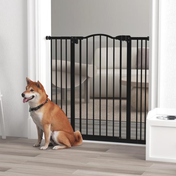 Barreira de Segurança para Cães com Largura Ajustável 74 - 100 cm e Extensões para Escadas e Portas Preto