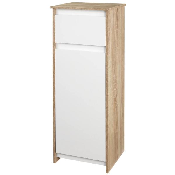 Armário Casa de Banho Baixo Armário de Madeira com Gavetas e 2 Prateleiras para Sala de Estar Dormitório Cozinha 32,6x30x90cm Natural e Branco