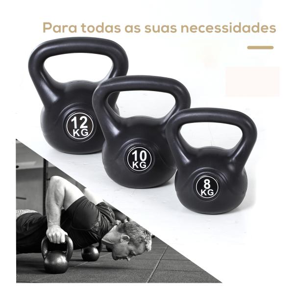 Peso Russo de 12 kg Kettlebell Preenchido de Areia com Punho Largo e Antiderrapante para Trenos em Casa e Ginásio 27x21x31 cm Preto