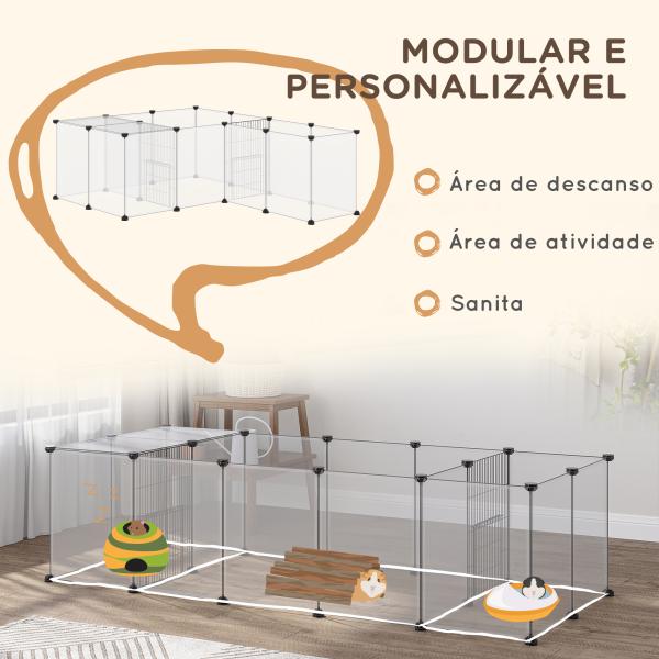 Recinto para Animais de Estimação DIY com 20 Painéis Parque para Pequenos Animais Modular 175x70x45 cm Translúcido