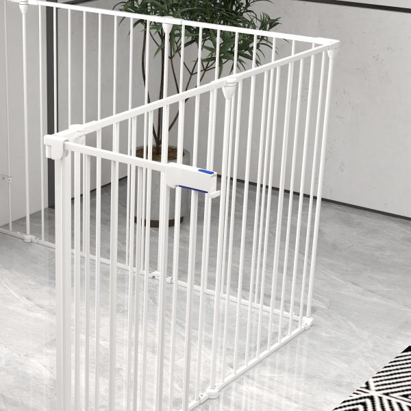 Parque para Cães de 8 Painéis 64x90 cm Dobrável de Aço com Duplo Travamento Função de Bloqueio e Formato Modular Branco