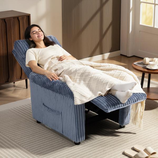 Poltrona Relax Reclinável Manual Estofada em Veludo com Apoio para Pés 73x86x100 cm Azul Escuro