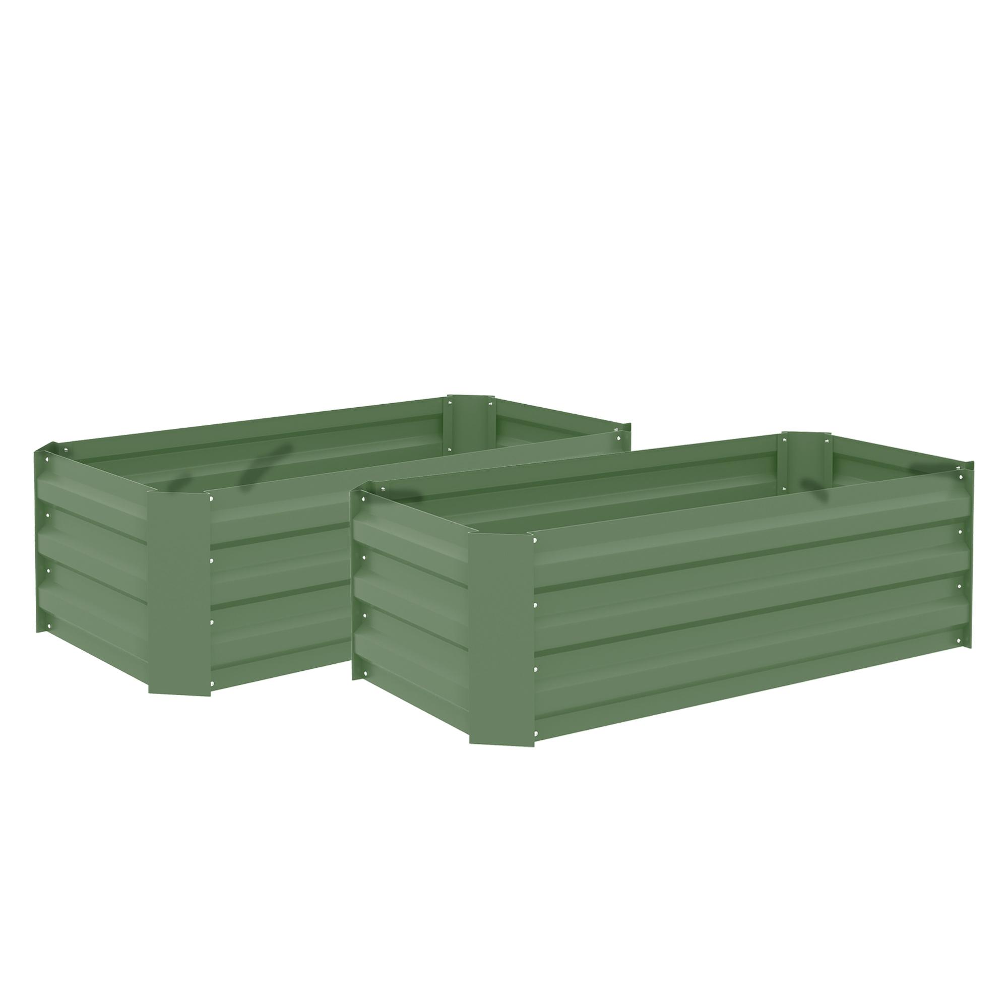 Conjunto de 2 Caixas de Plantio de Aço Caixa de Plantio Quadrada para Cultivos de Plantas Flores Pátio Exterior 100x50x30 cm Verde