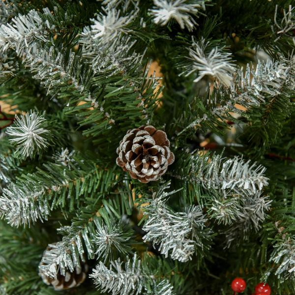 Árvore de Natal Artificial 150cm com 408 Ramos 28 Bagas 24 Pinhas Folhas de PVC e Suporte Metálico para Interiores Verde