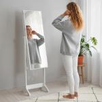 Espelho Joalheiro de Pé com Ângulos Ajustáveis Fechadura Magnética Organizador de Joias com Prateleiras 46x36,5x151,5cm Branco