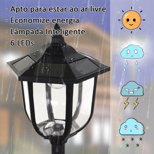 Candeeiro Solar com Painel Solar Candeeiro de Jardim com 6 LEDS Autonomia 6 - 8 horas Ø26x177 cm Preto