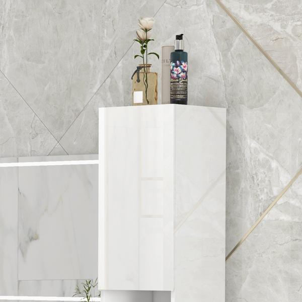 Armário Alto e Estreito para Casa de Banho com Portas e Prateleiras Ajustáveis 30x30x181,5 cm Branco Brilhante