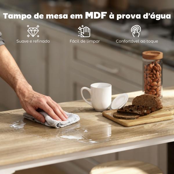 Conjunto de Móveis Altos de Bar com 5 Peças Mesa de Refeição Industrial e 4 Bancos Redondos Madeira e Branco