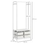 Charriot Moderno 8 Ganchos e 4 Cestos para Armazenamento Charriot com Rodas e Estrutura de Aço 63x37x153 cm Branco