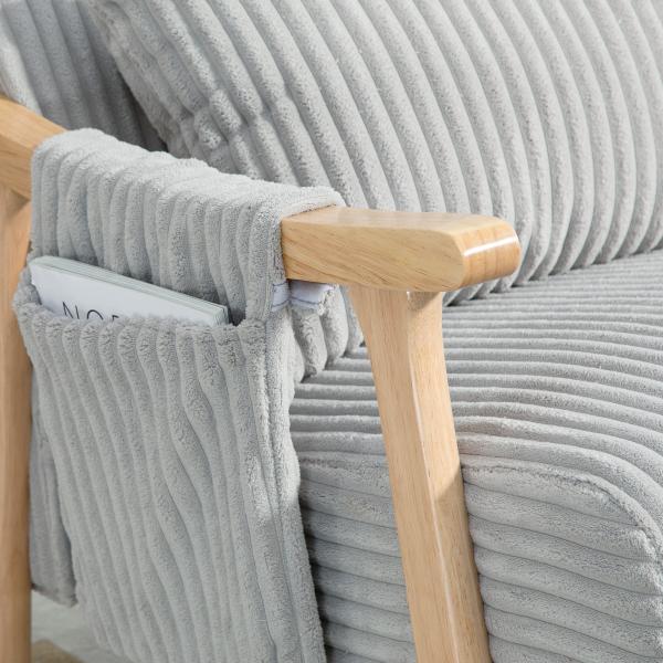 Poltrona Baloiço Moderna em Veludo Cotelê com Apoio para os Braços Almofada Lombar e Bolso Poltrona de Amamentação 65x90x98 cm Cinza