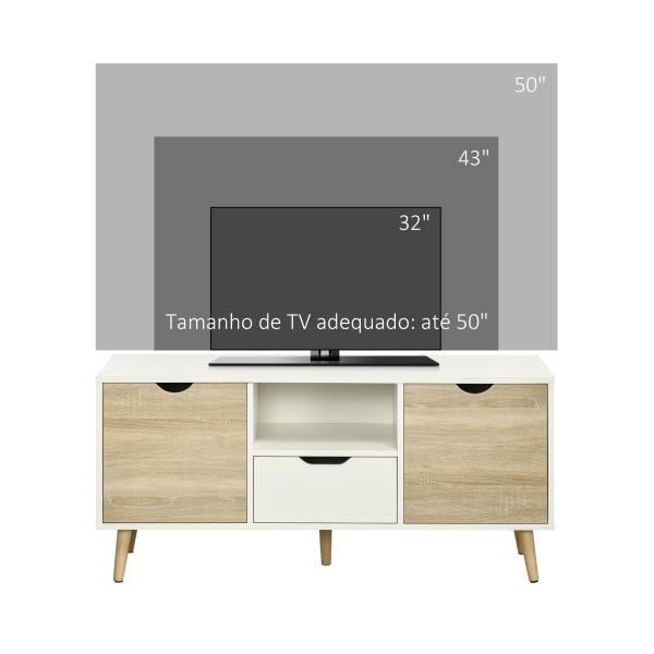 Móvel de TV com Gaveta para Televisores de até 50 Polegadas Aparador de Sala de Estar 110x40x50cm Branco e Madeira