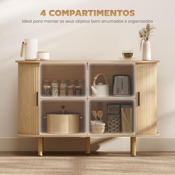 Aparador com Portas Tambor Deslizantes Design Moderno para Sala de Estar com 4 Compartimentos e Pés de Madeira 120x40x78 cm Carvalho