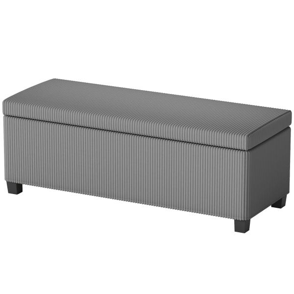Banco de arrumação banco de fim de cama em veludo cotelê com tampa, para sala, quarto, entrada, 112 x 42 x 40 cm, cinza