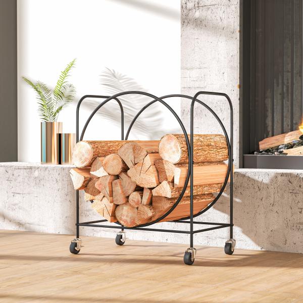 Suporte Metálico para Lenha com Rodas para Interior e Exterior 51x30x60 cm Preto
