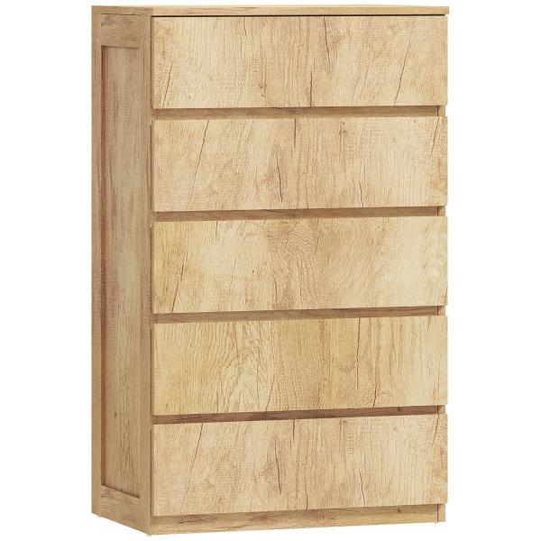 Cómoda de 5 Gavetas para Quarto Moderna Design sem Puxadores para Sala de Jantar Entrada 60x39x100 cm Madeira Natural