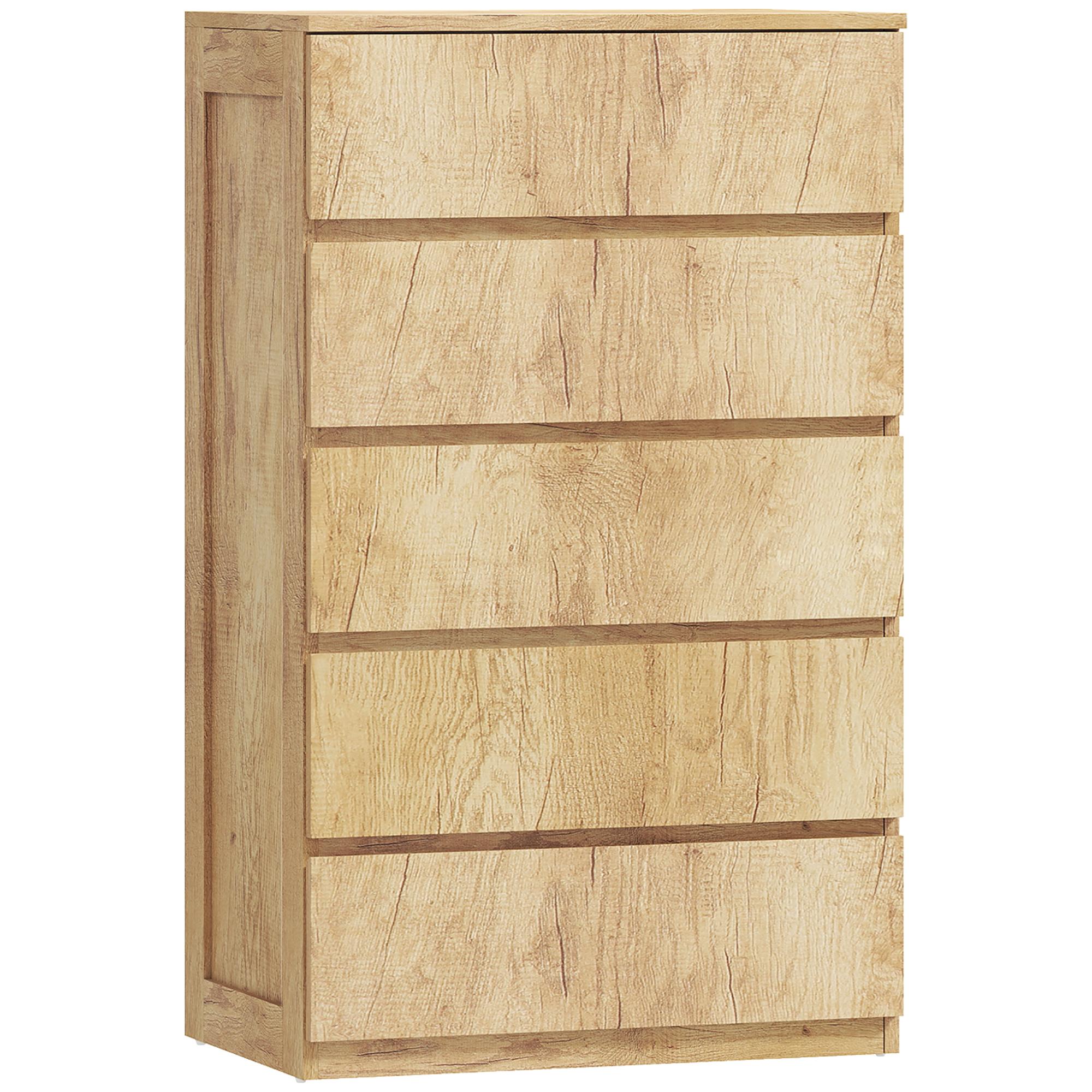 Cómoda de 5 Gavetas para Quarto Moderna Design sem Puxadores para Sala de Jantar Entrada 60x39x100 cm Madeira Natural