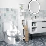 Coluna de Casa de Banho Moderna Auxiliar com 2 Prateleiras, 2 Gavetas e 1 Porta Antiviragem 15x33x136,8 cm Madeira Natural