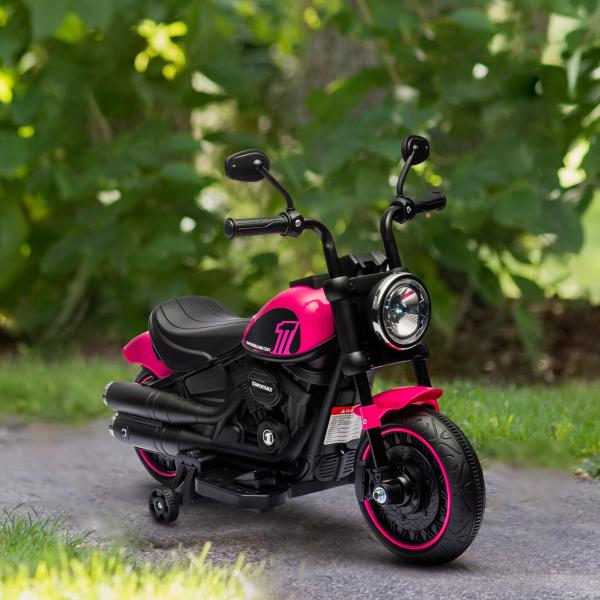 Motocicleta Elétrica para Crianças de 18 - 36 Meses com Bateria 6V Farol e Rodas Auxiliares Removíveis 76x42x57 cm Rosa