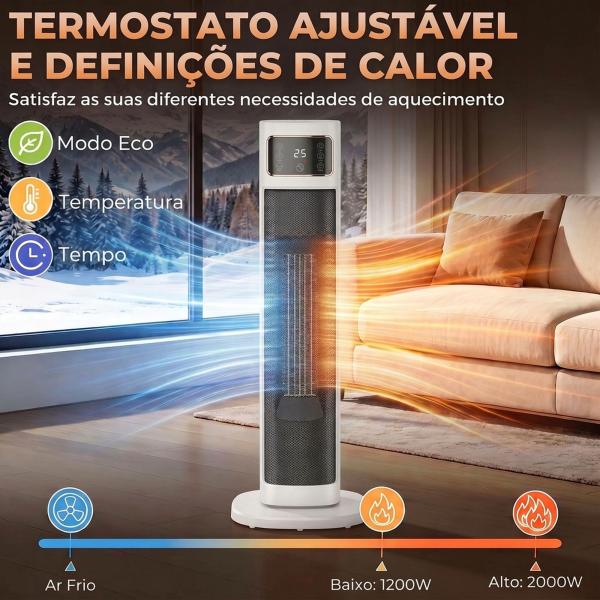 Aquecedor Elétrico Cerâmico PTC 2000 W com 4 Modos, Comando à Distância e Proteção contra Sobreaquecimento e Queda