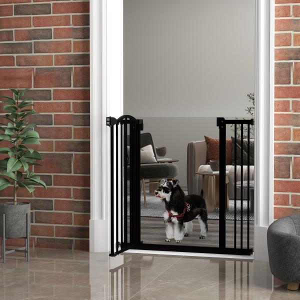 Barreira de Segurança para Cães com Largura Ajustável 74 - 80 cm e Extensões para Escadas e Portas Preto