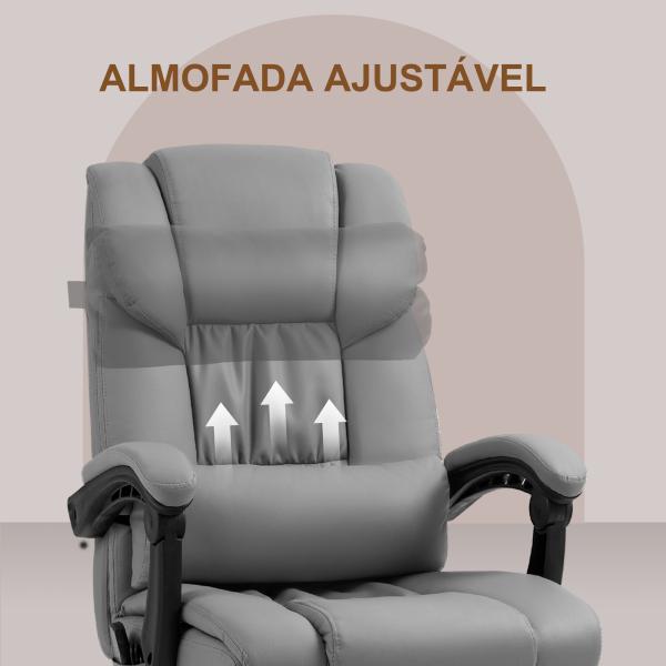 Cadeira de Escritório com Massagem de 6 Pontos Encosto Alto Reclinável Apoio para Pés e Controlo Remoto 66x75x112 - 122 cm Cinza