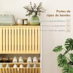 Sapateira Estreita com 2 Portas de Bambu Prateleiras Ajustáveis para 12 Pares de Sapatos 60x24x82,5 cm Branco e Madeira