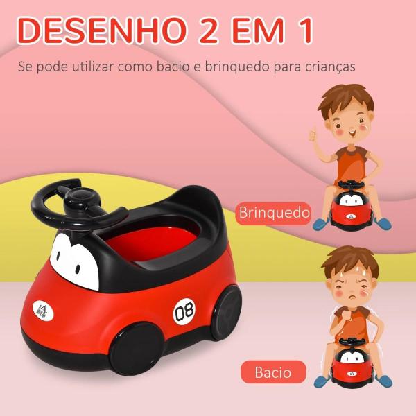 Bacio para Bebé de 6 - 36 Meses Bacio de Aprendizagem Treinamento Portátil em Forma de Carro com Tampa Volante Fácil de Limpar Carga 50kg 40x27,5x29,1cm Vermelho
