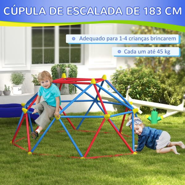 Cúpula de Escalada Conjunto de Cúpula Geométrica Parque Infantil para 3 - 8 Anos para Jardim Ø183x90 cm Vermelho e Azul